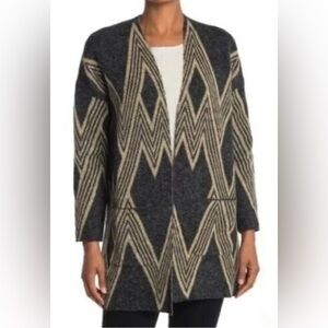 NEW w/Tags Joan Vass Gray Cardigan Sweater Open Front Zig Zag Artsy Modern 3X